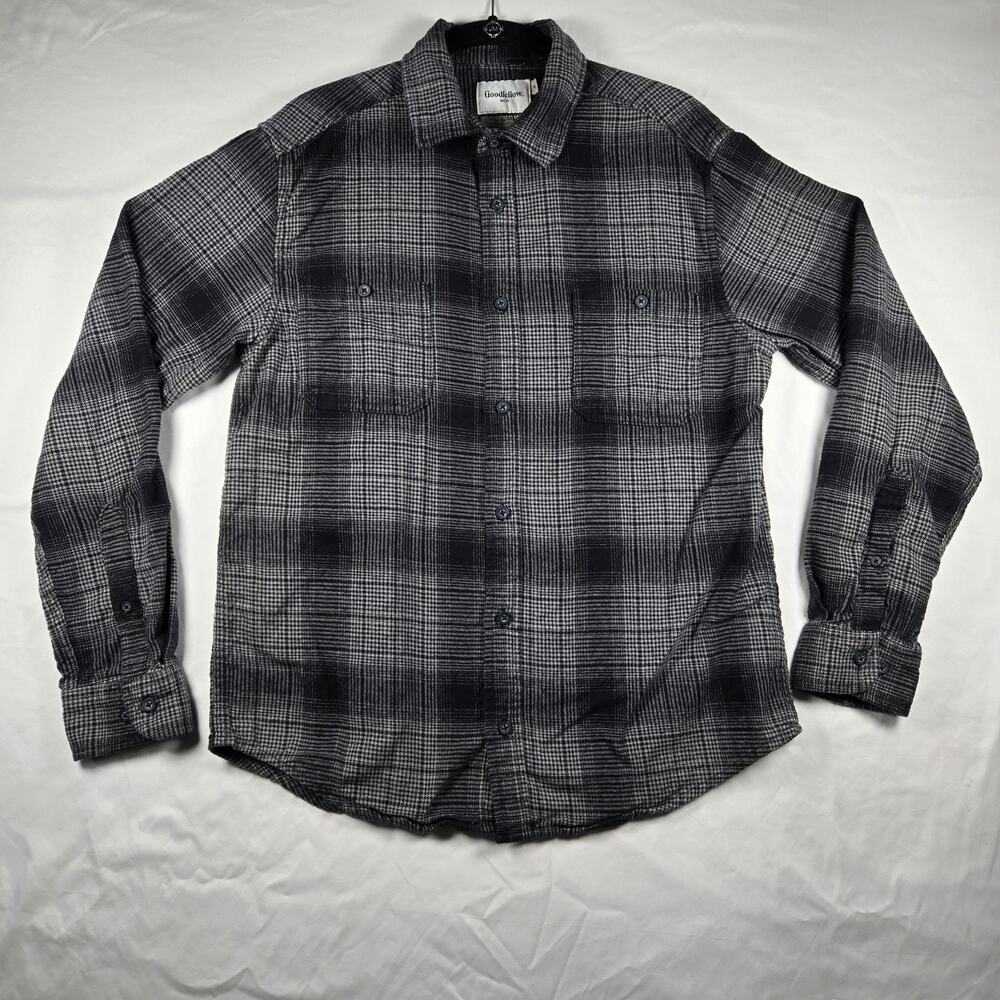 Goodfellow & Co Masc Midweight Flannel Shirt Black Grey Plaid Standard Fit M